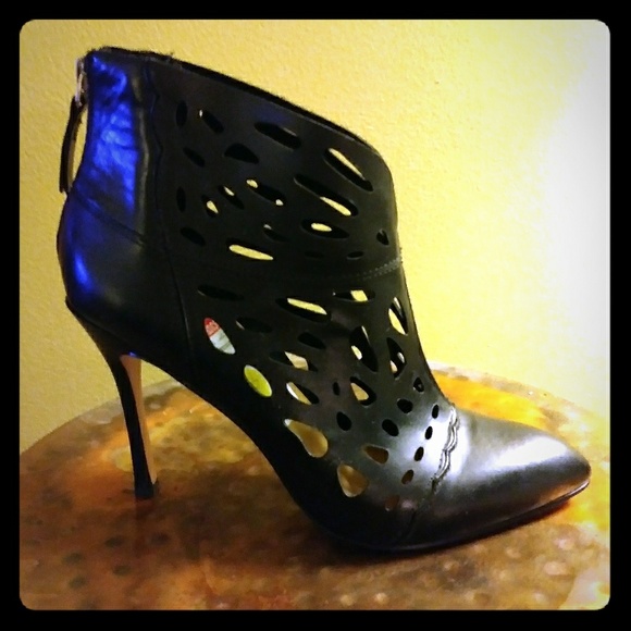 Black Leather Booty with Laser Cut Out - Picture 1 of 4